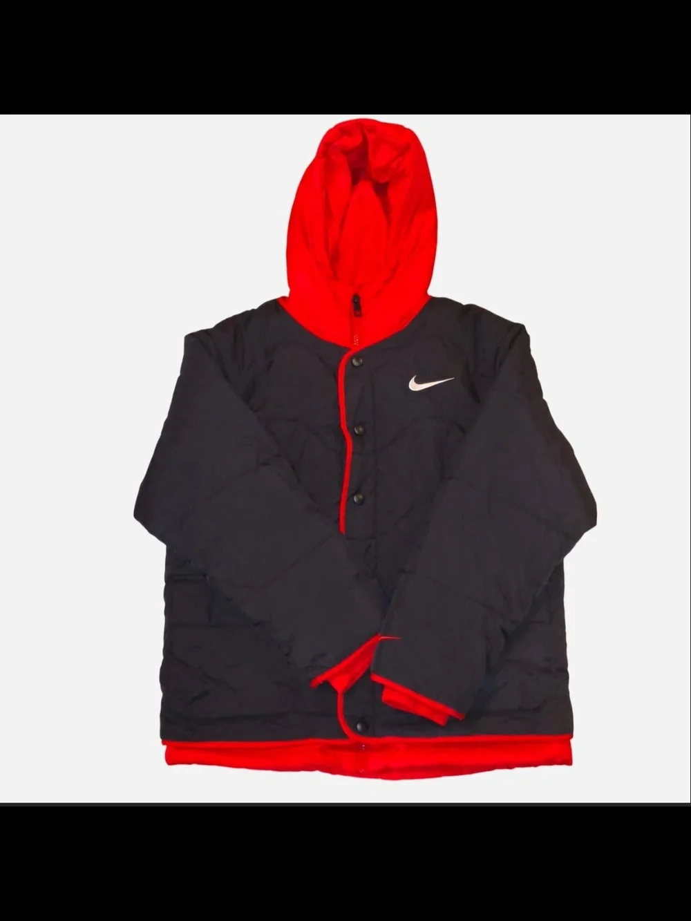 Nike Black Puffer Jacket with Red Hood & Trim - Kids